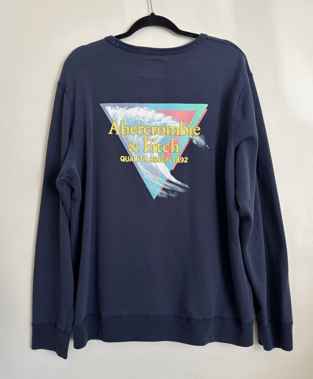 Navy Blue Men's Abercrombie Surf Wave Crewneck Sweatshirt XL